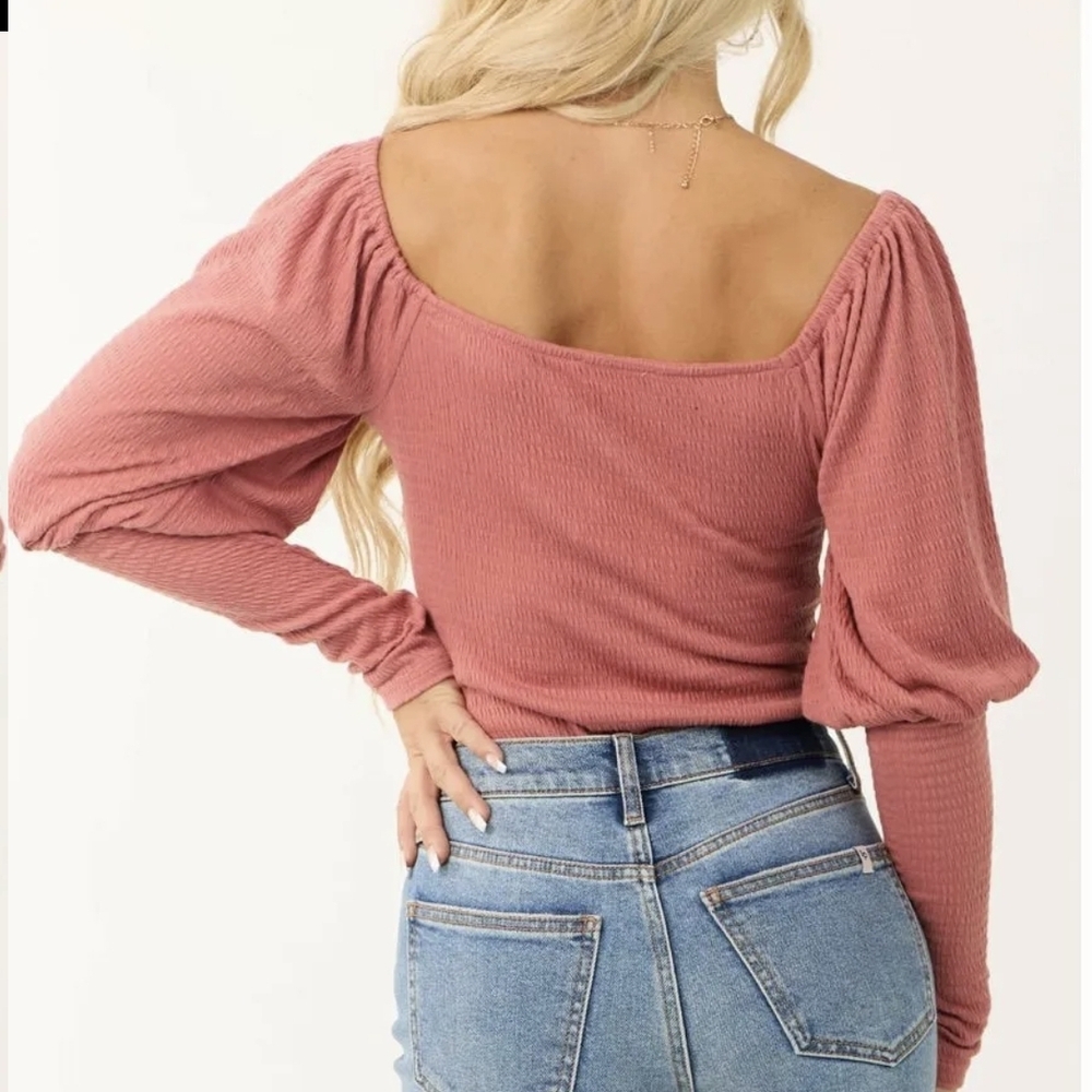 Promesa Small Canyon Rose Long Sleeve Bodysuit Boutique Top Sweetheart Neckline - Picture 2 of 5